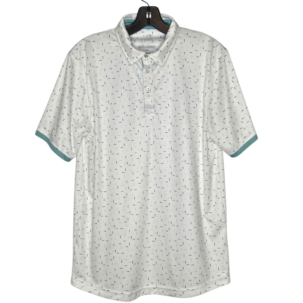 Swannies Golf Mens Medium White Golf Tee Pattern Polo Shirt Losantiville CC Logo